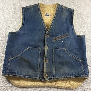 Vintage 70s Sherpa Lined Denim‎ Vest Mens Large Western Ranch Workwear Layering